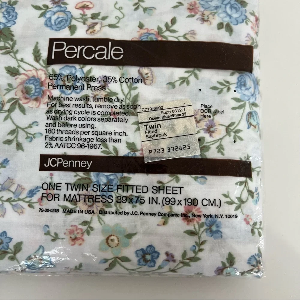 NEW Vintage JC Penney Percale Twin Size Floral Fitted Sheet Permanent Press